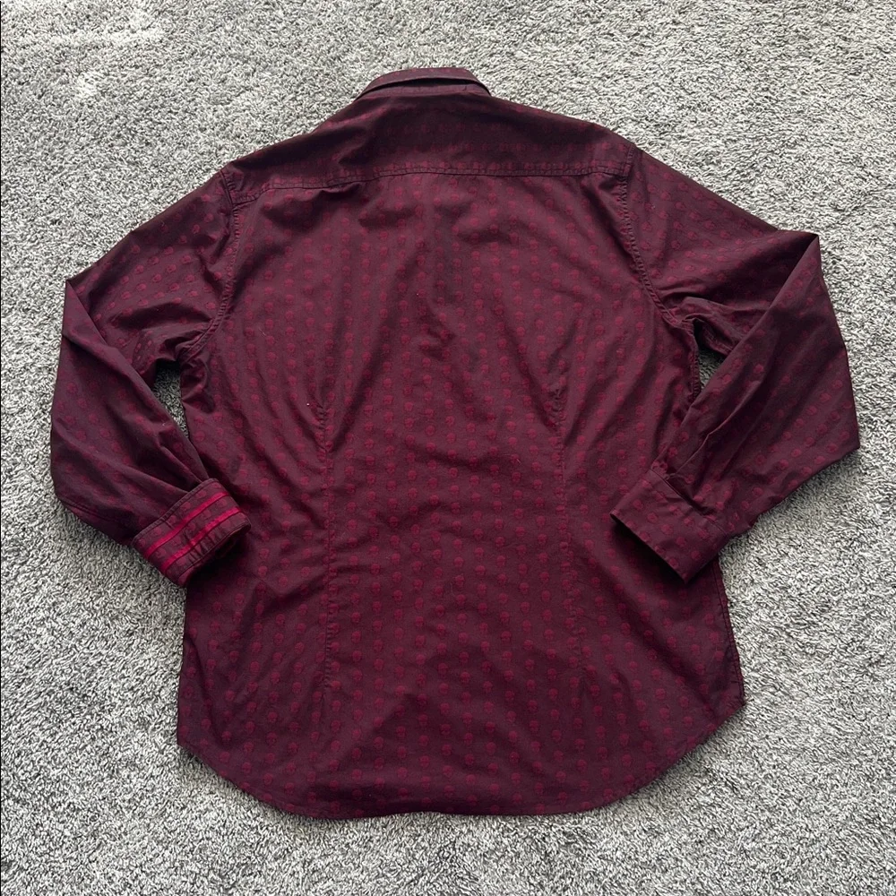 Robert Graham Burgundy Skulls Long Sleeve Button-Down Shirt with Flip Cuffs - XL - Picture 2 of 8